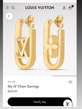 Louis Vuitton Gold My LV Chain Hoop Earrings with Monogram Flower